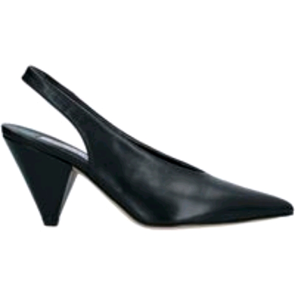 NWB Black Leather Pointed Mule Heels Sz 38… - Picture 1 of 8